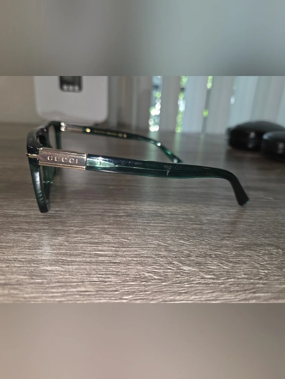 Gucci Emerald Green Square Acetate Frames with Gold Logo Frame Only